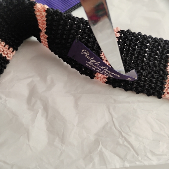 RALPH Purple Label knit tie Mens skinny striped silk tie - Picture 2 of 11